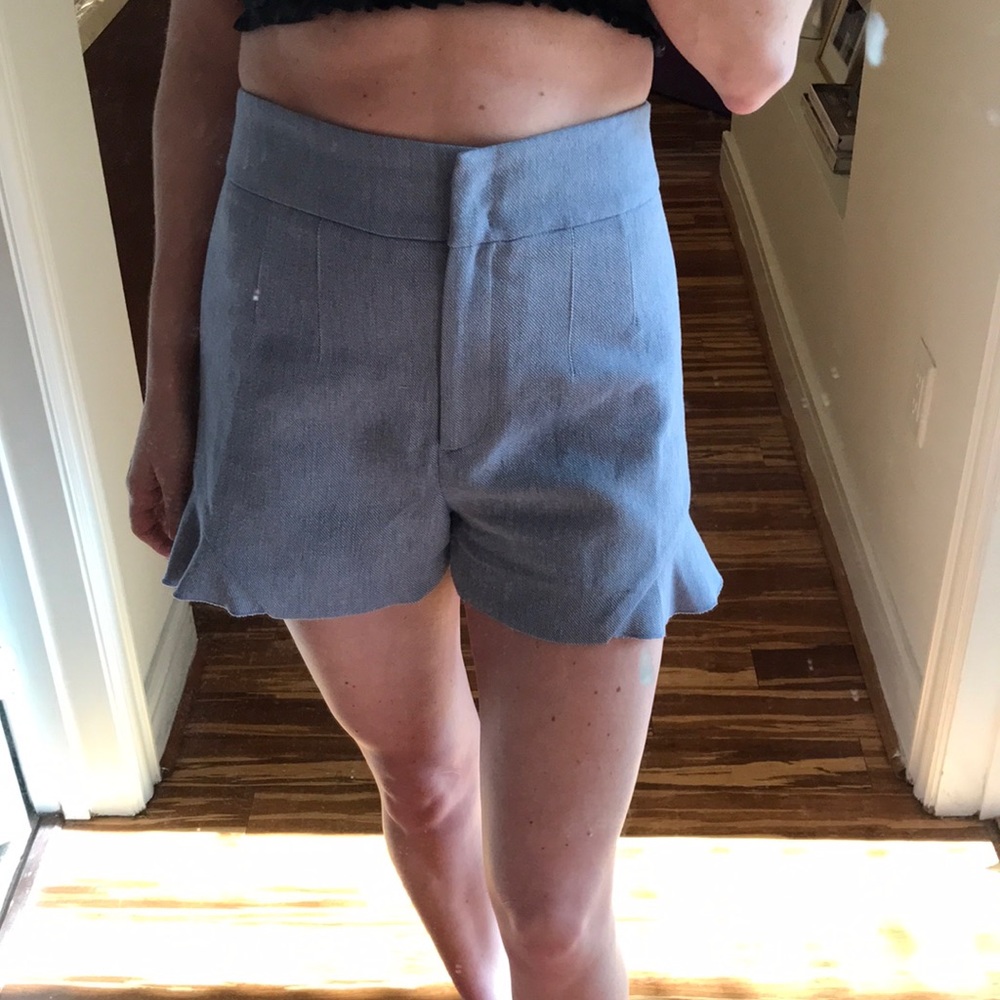 Zara blue high waisted shirt with cute side ruffle
